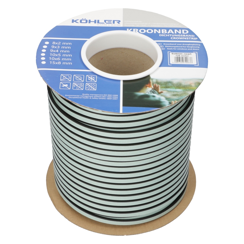 Kroonband Epdm Celrubber Kowo - 9X3MM 150M ZWART