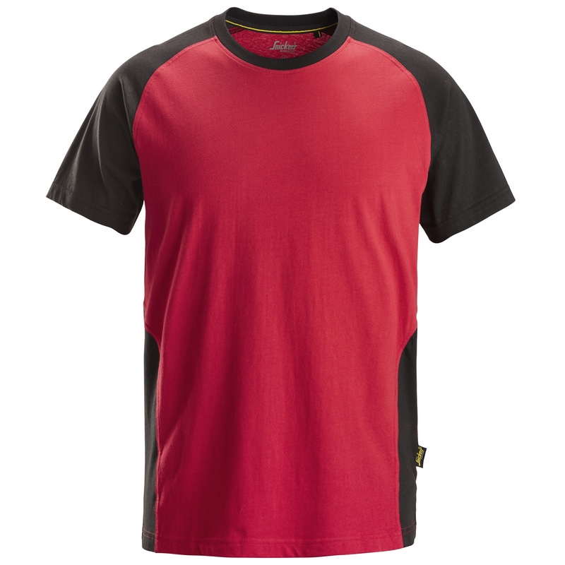 T-Shirt Classic Tweekleurig Snickers - 2550 CHILI ROOD/ZWART S