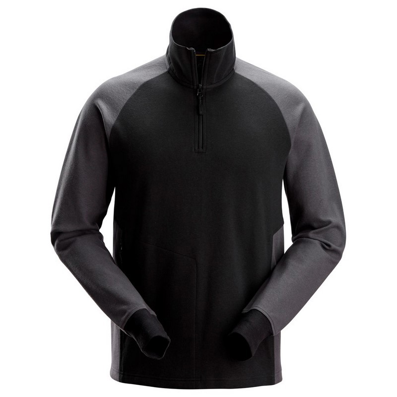 Sweatshirt 1/2 Zip Tweekleurig Snickers - 2841 ZWART/STAALGRIJS L