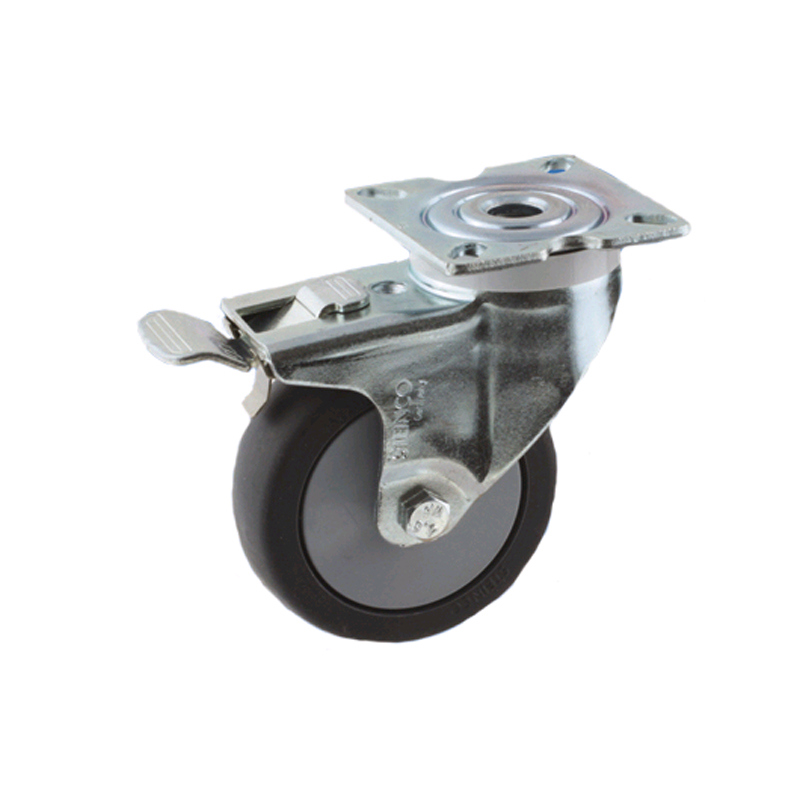 Zwenkwiel Grijs Rubber Met Rem -  50MM MAX. 40KG