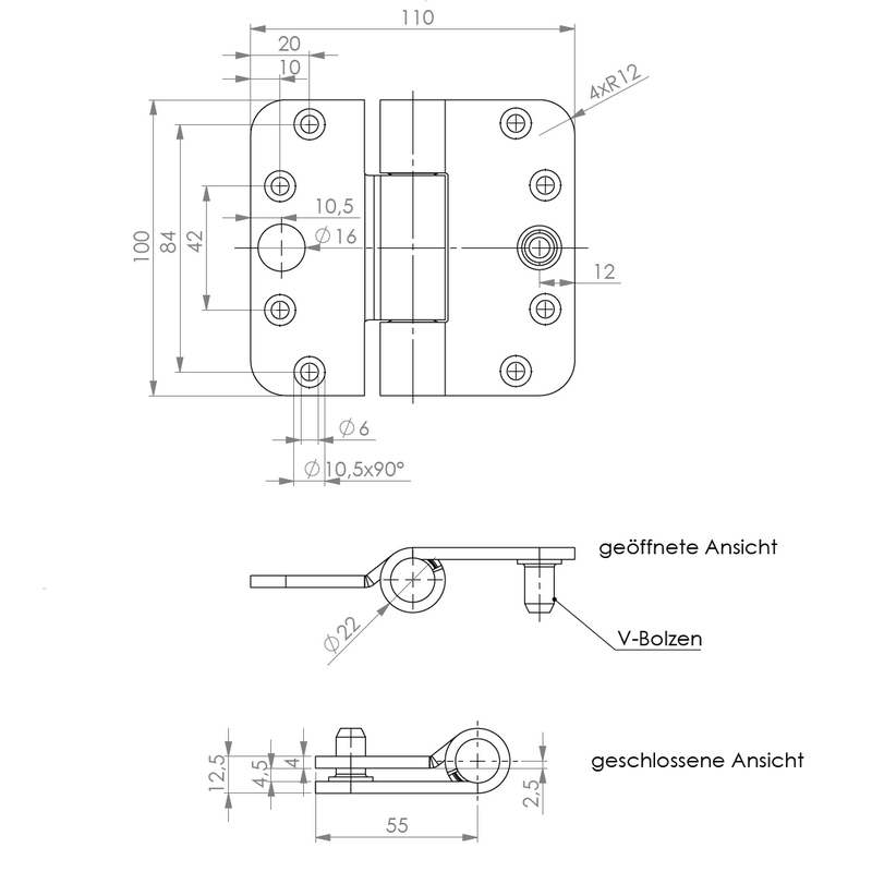 glijlagerscharnier verzinkt bsw-3