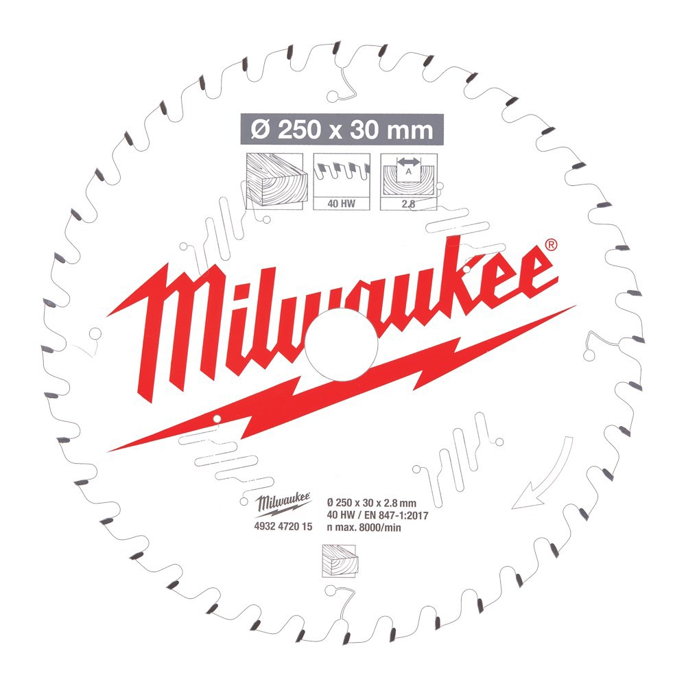 Cirkelzaagblad Hm Milwaukee - 250X2.8X30MM 40ATB