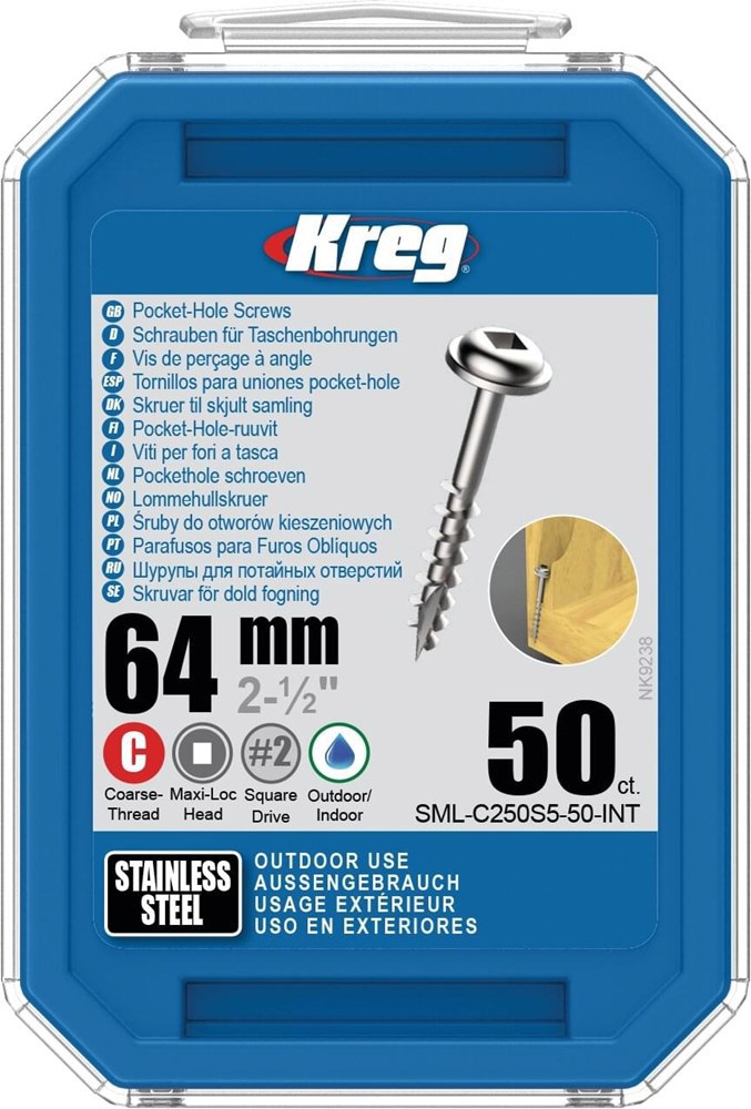 Pockethole Schroef Rvs Kreg - 64MM MAXI-LOC SQDR2