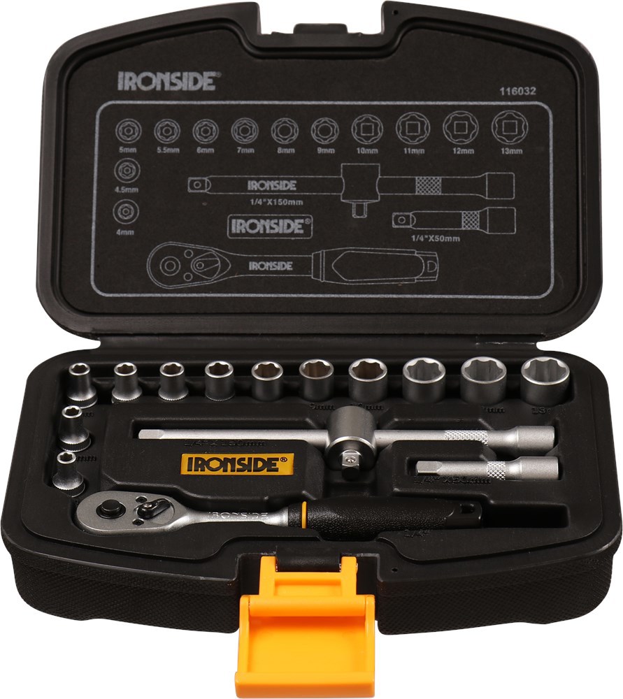 Dopsleutelset Ironside - 16-DELIG 1/4''  -  45T RATEL