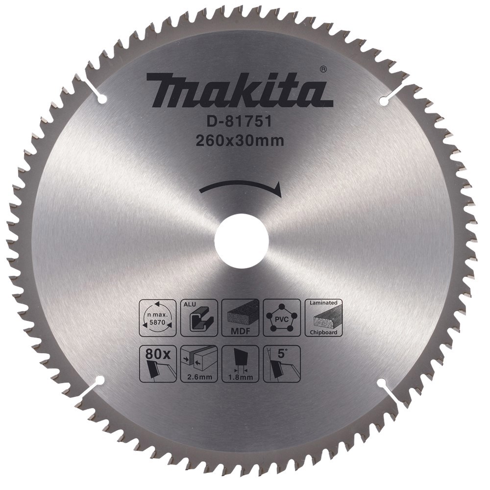Cirkelzaagblad Hm Makita - 260X2.6X30MM 80T TCG