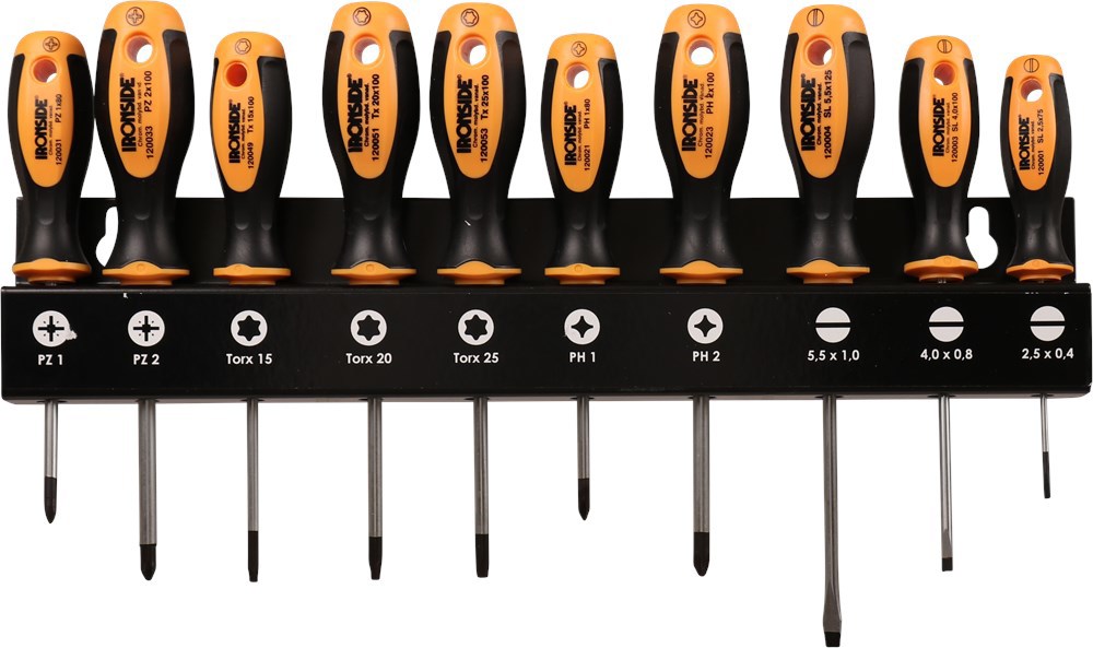 Schroevendraaierset Met Rek Ironside - 10-DELIG SLEUF/PH/PZ/TORX