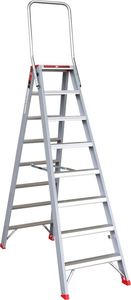 Dubbele Trap Aluminum Ongecoat Kelfort - ROLLO 2X 8 TREDEN + KLAPBEUGEL