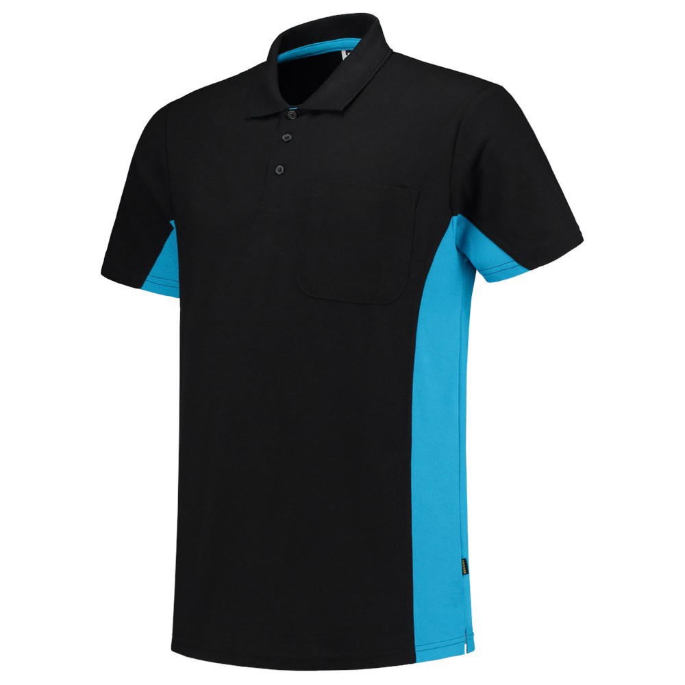 Poloshirt Bicolor Borstzak Tricorp - 202002 ZWART/TURQUOISE S