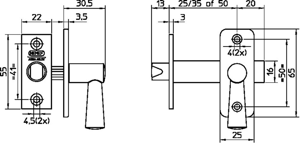 insteekgrendel aluminium f1 nemef-3