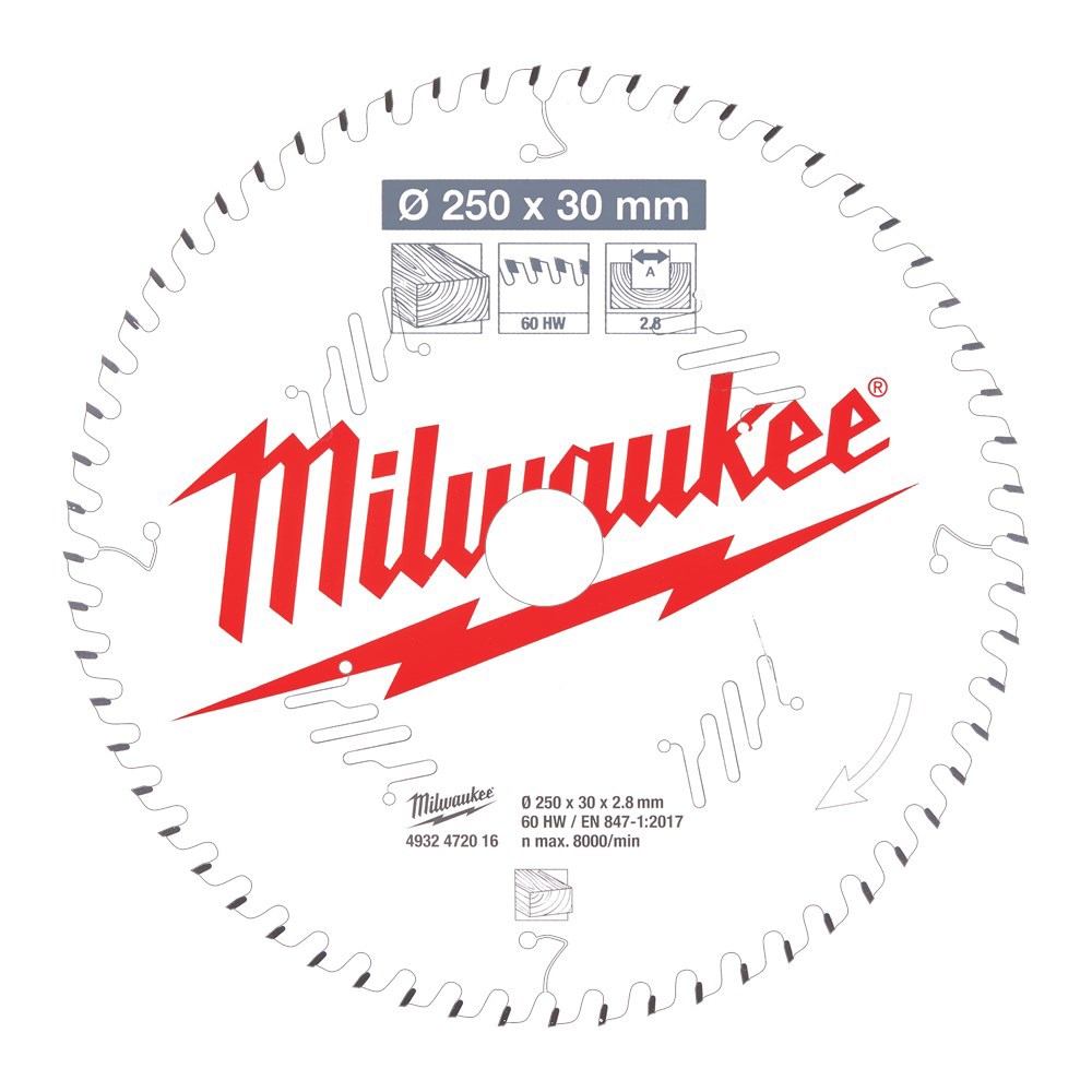 Cirkelzaagblad Hm Milwaukee - 250X2.8X30MM 60ATB