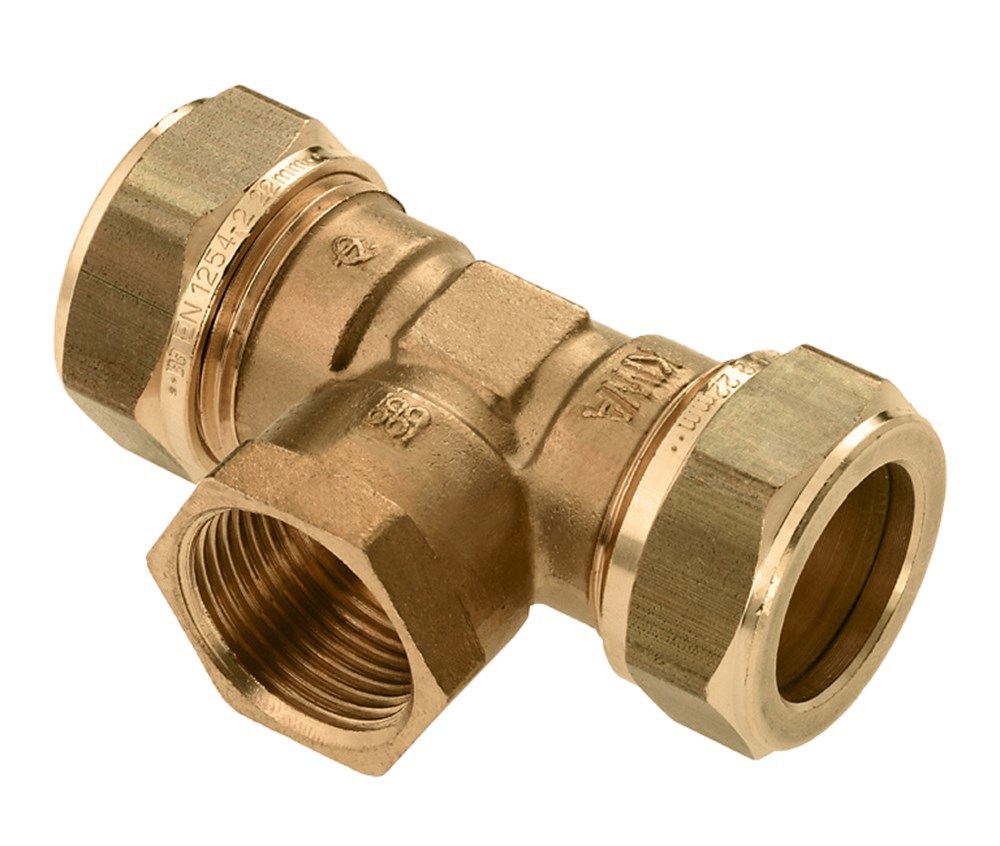 Knel Verloop T-Stuk Messing - 15MM X 1/2'' BI X 15MM