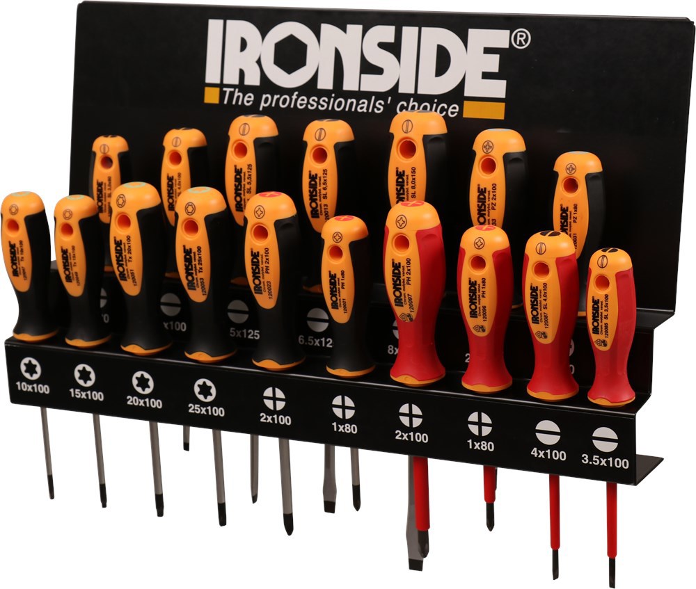 Schroevendraaierset Met Rek Ironside - 17-DELIG SLF/PH/PZ/TORX/HEX